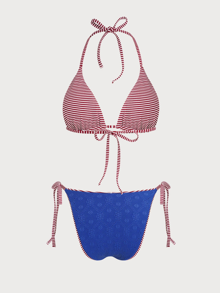 Blue Striped Reversible Bikini Set