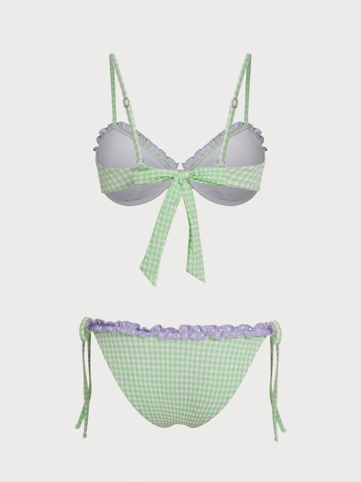 Green Nylon Blend Contrast Underwire Bikini Set