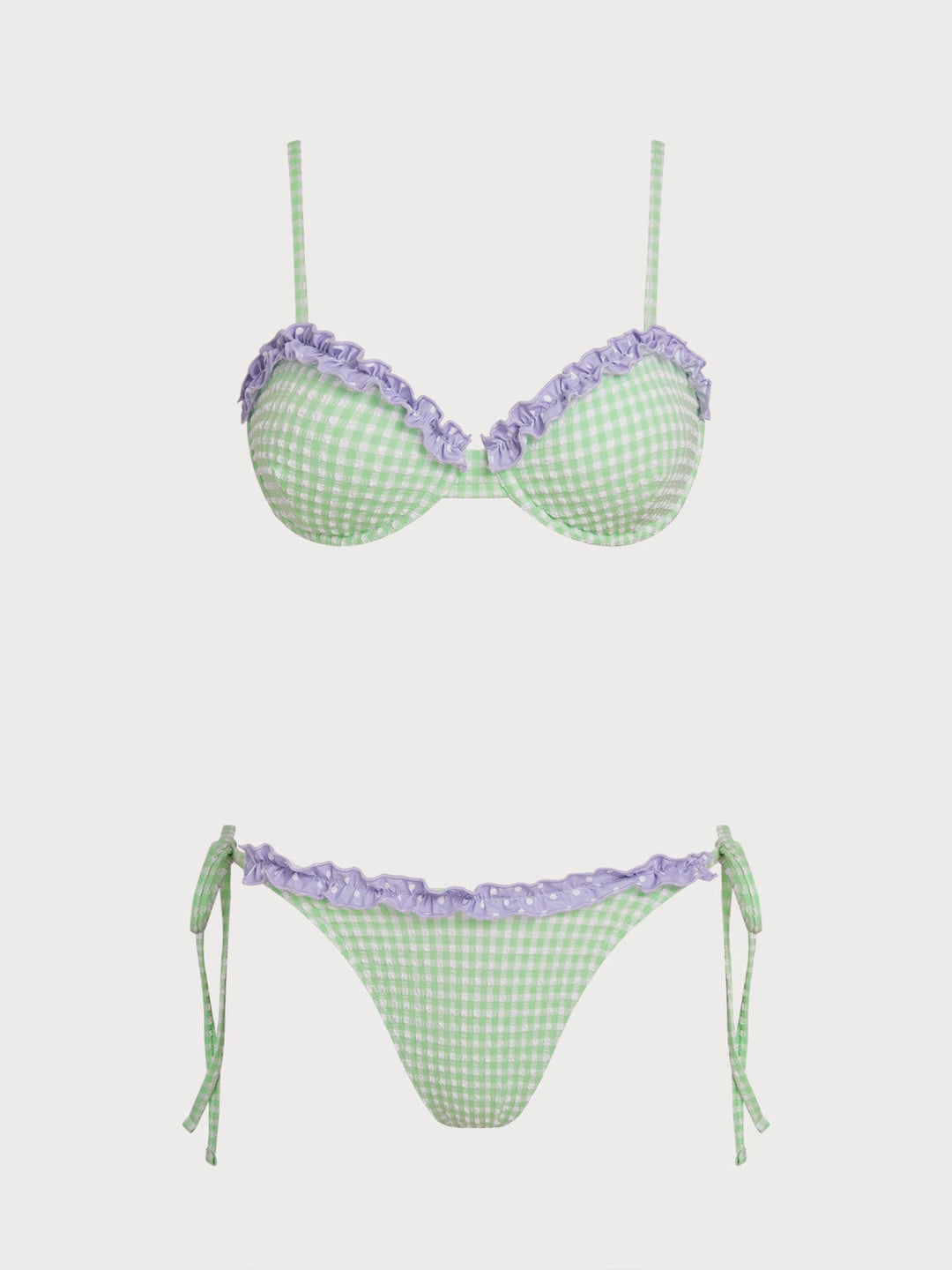Green Nylon Blend Contrast Underwire Bikini Set