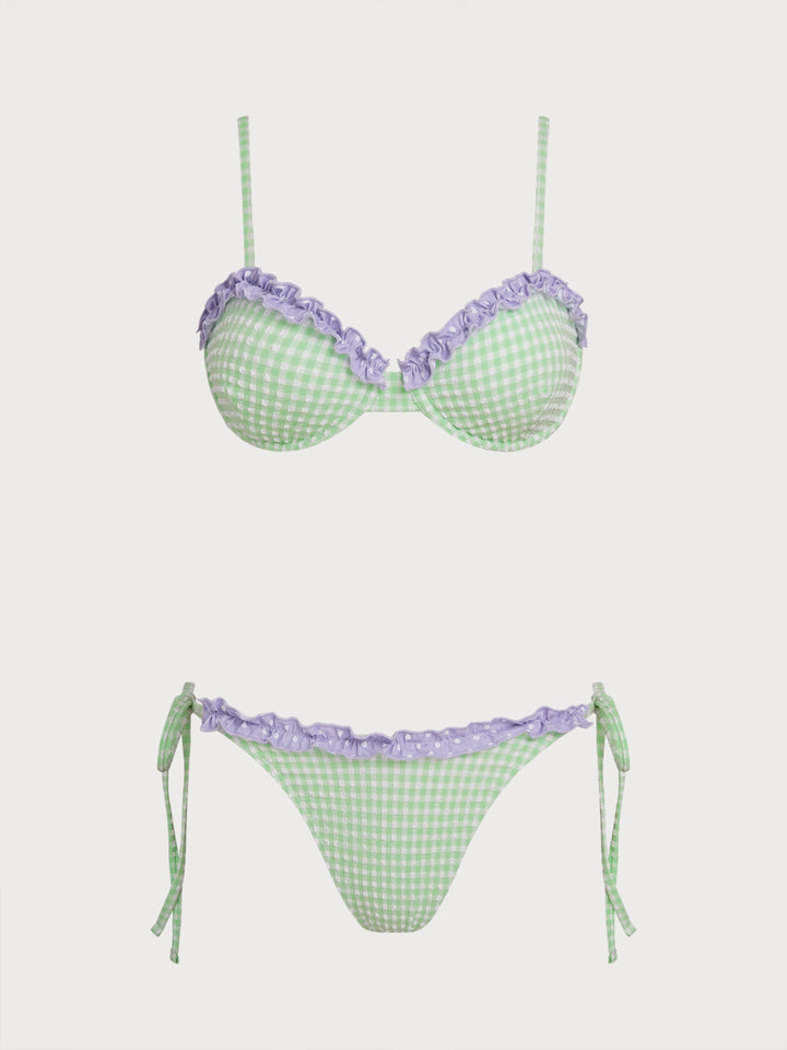 Green Nylon Blend Contrast Underwire Bikini Set