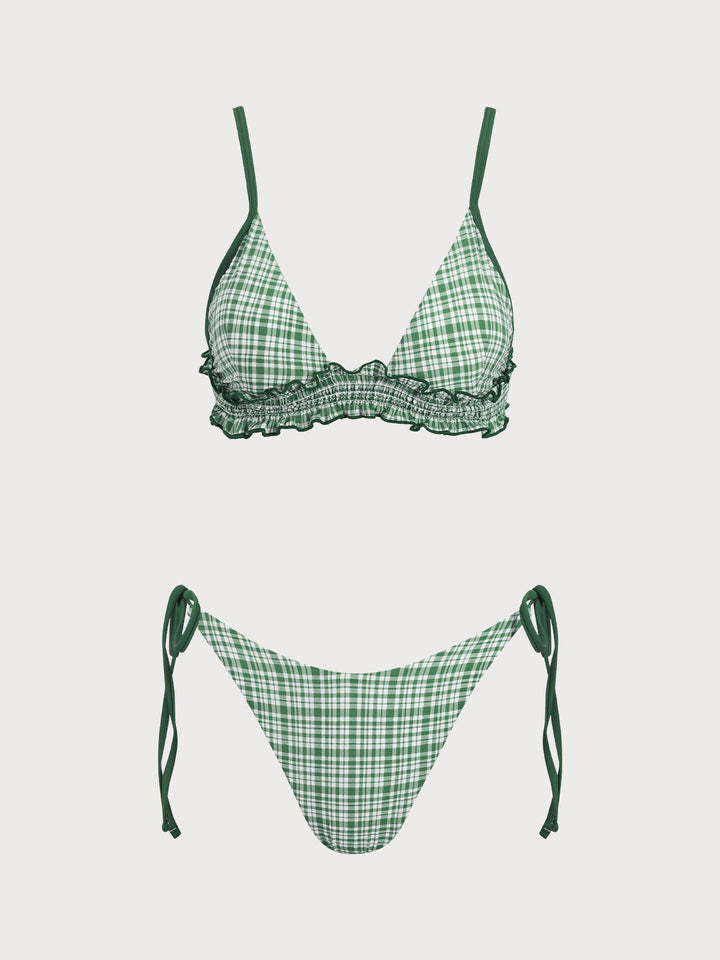 Green Plaid Ruffle Bikini Set