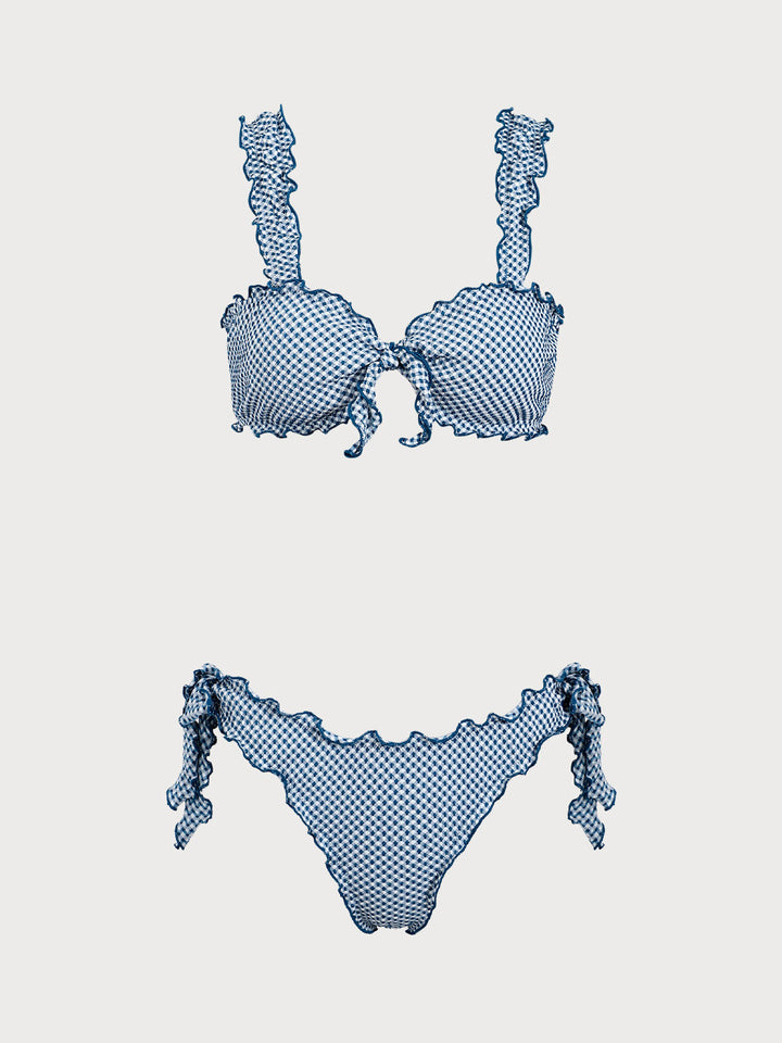 Blue Plaid Twist Bikini Set