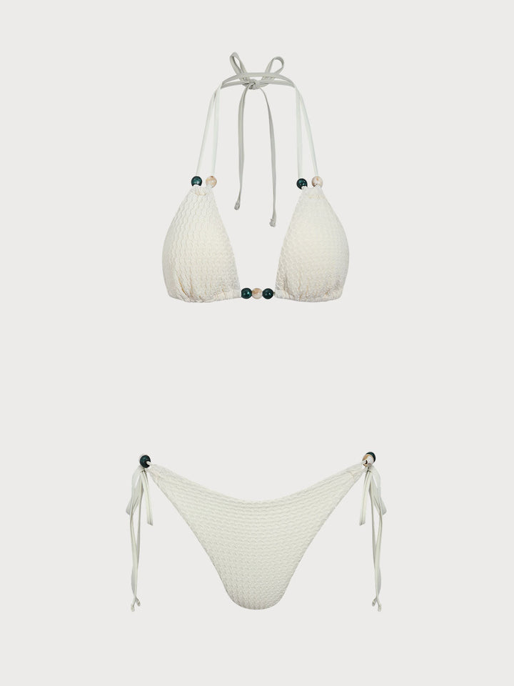 Beige Knot Drawstring Bikini Set