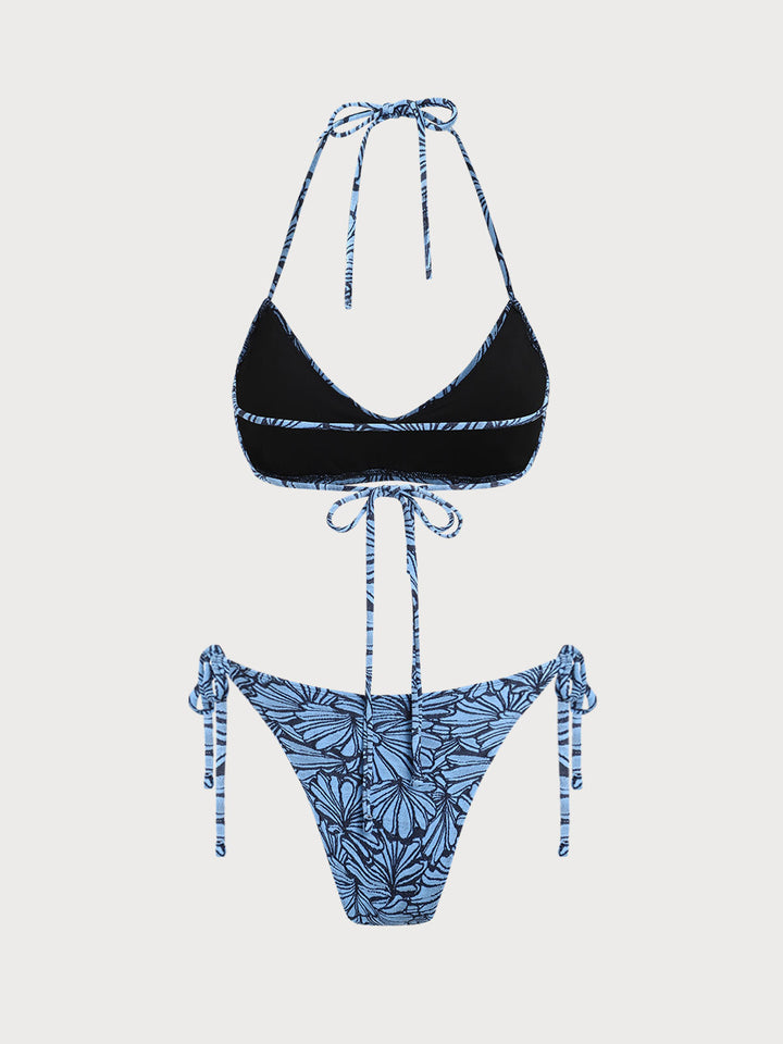 Blue Contrast Shell Pattern Bikini Set