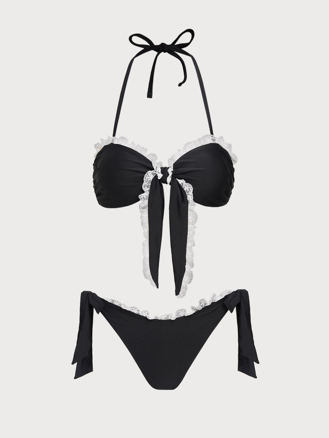 Black Lace Contrast Color Bikini Set
