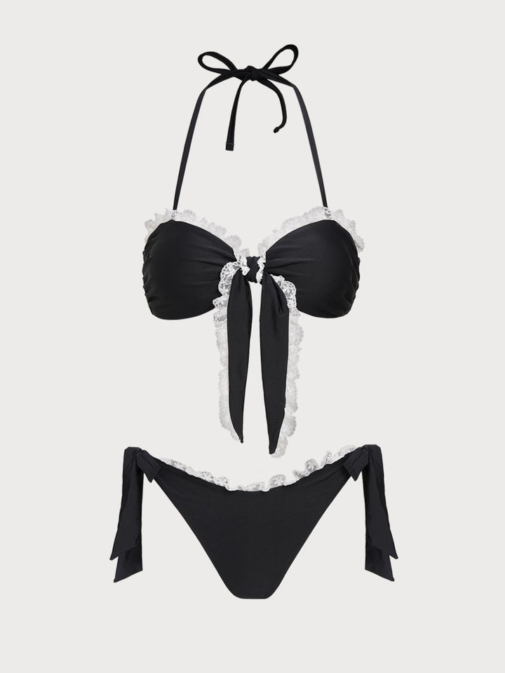 Black Lace Contrast Color Bikini Set