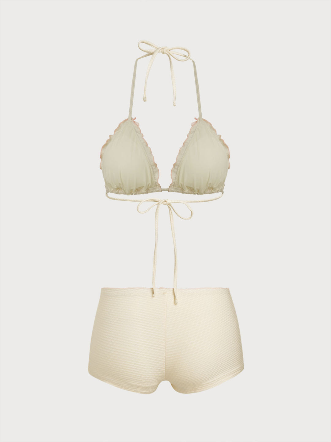 Off White Contrast Bow Shorts Bikini Set