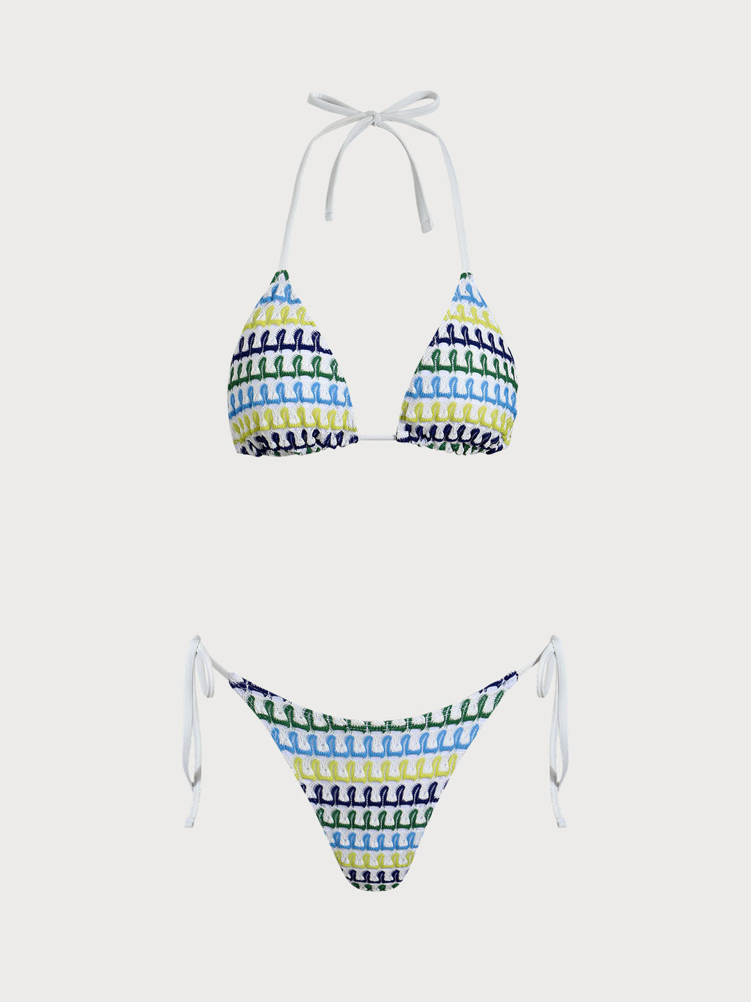 Blue Contrast Color Mesh Bikini Set