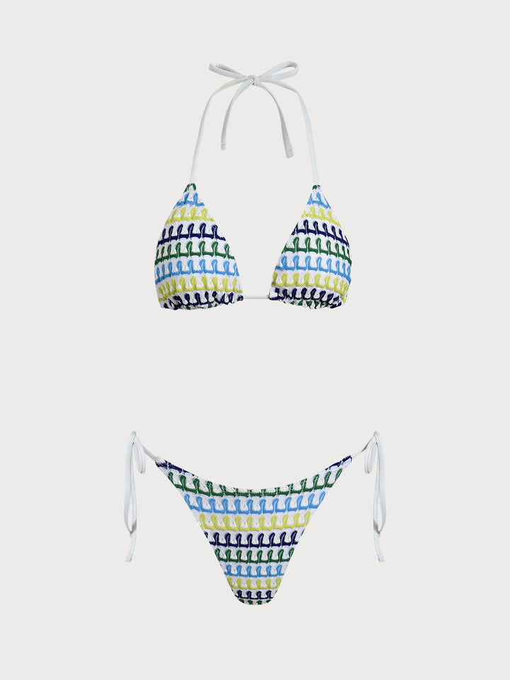 Blue Contrast Color Mesh Bikini Set