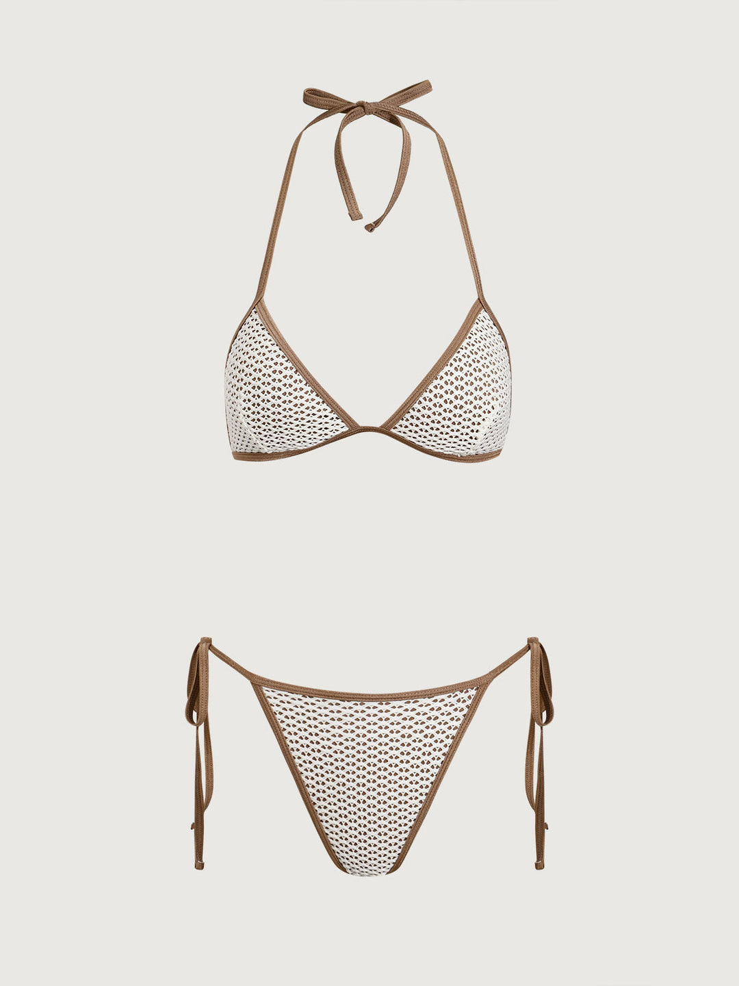 Brown Contrast Color Mesh Bikini Set