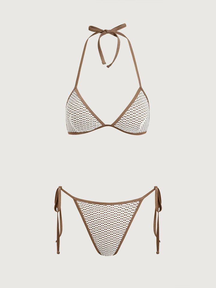 Brown Contrast Color Mesh Bikini Set