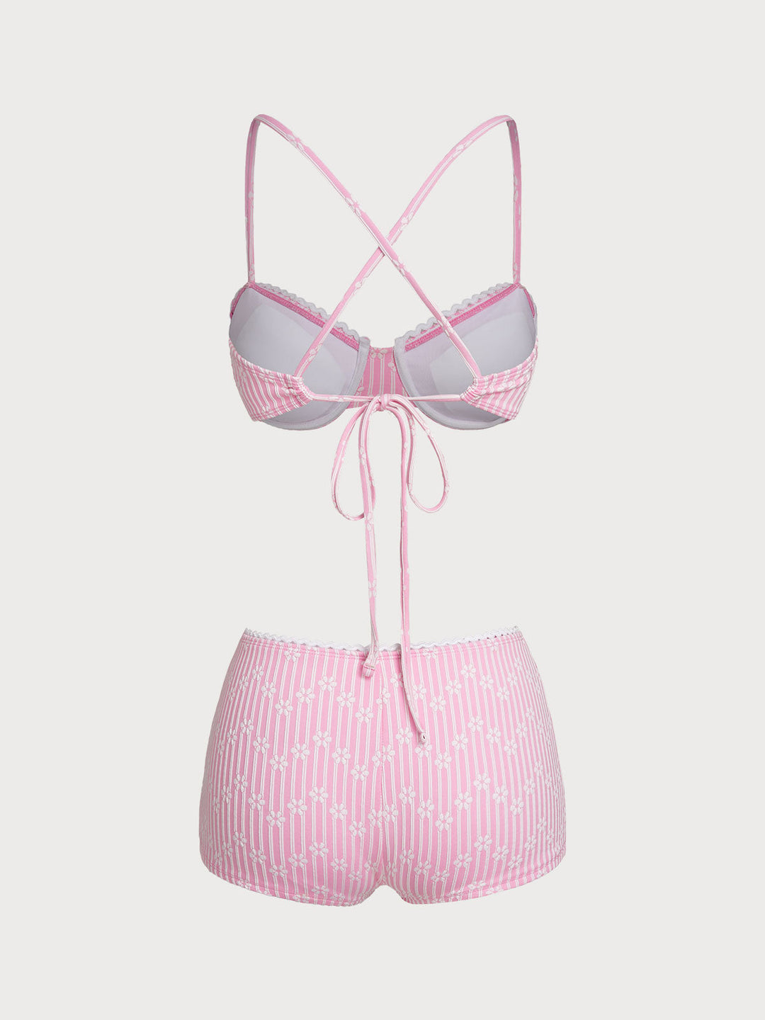 Pink Contrast Floral Shorts Bikini Set