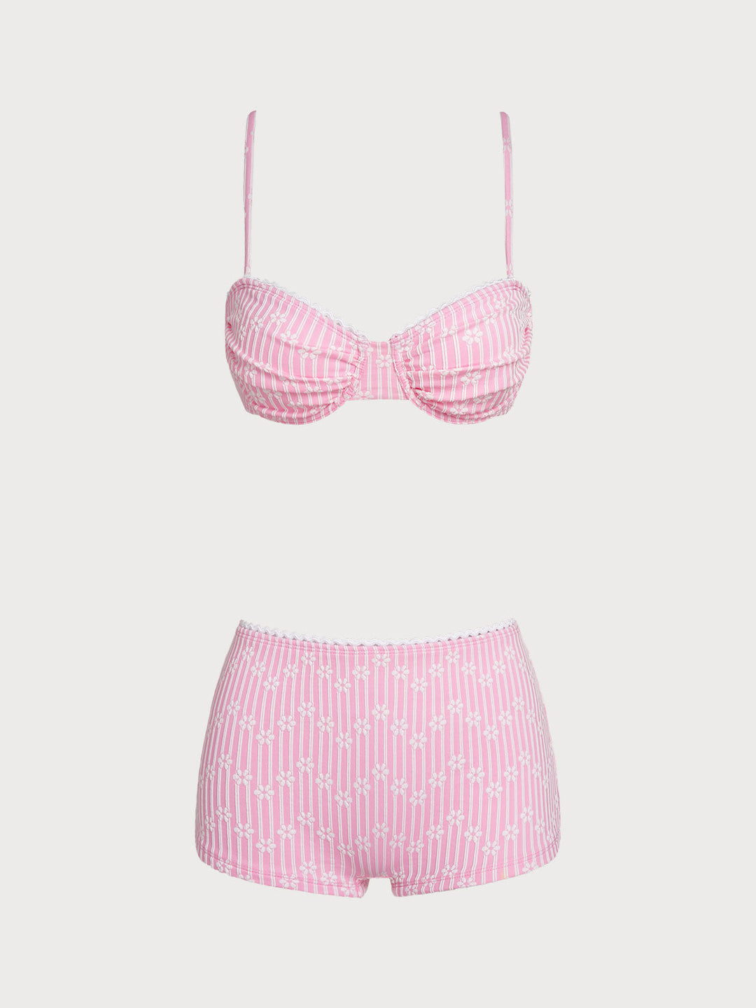Pink Contrast Floral Shorts Bikini Set