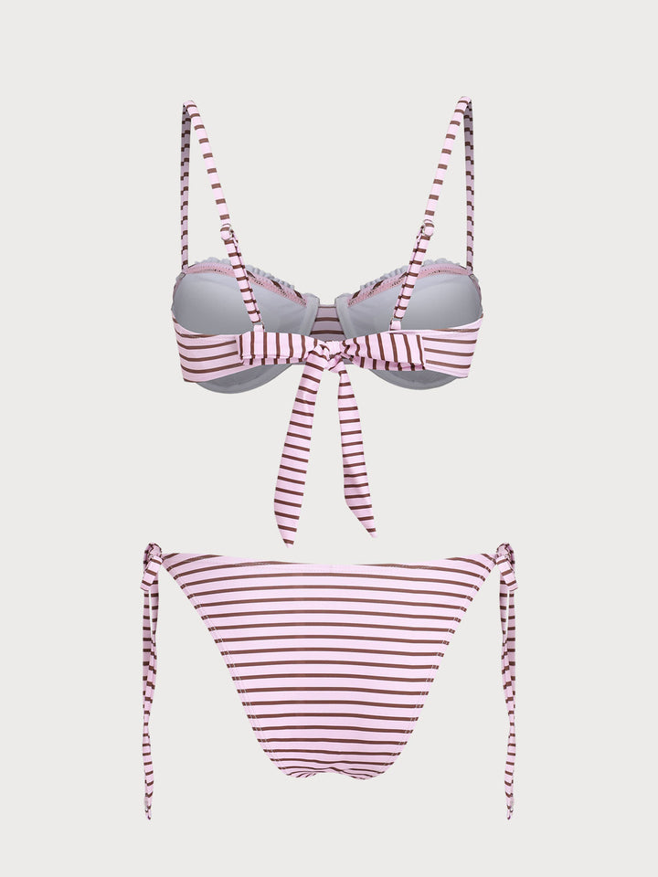 Pink Contrast Lace Underwire Bikini Set