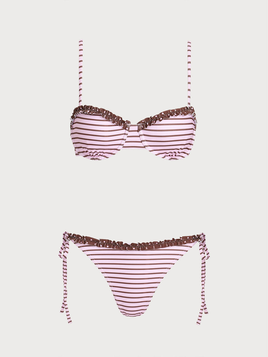 Pink Contrast Lace Underwire Bikini Set