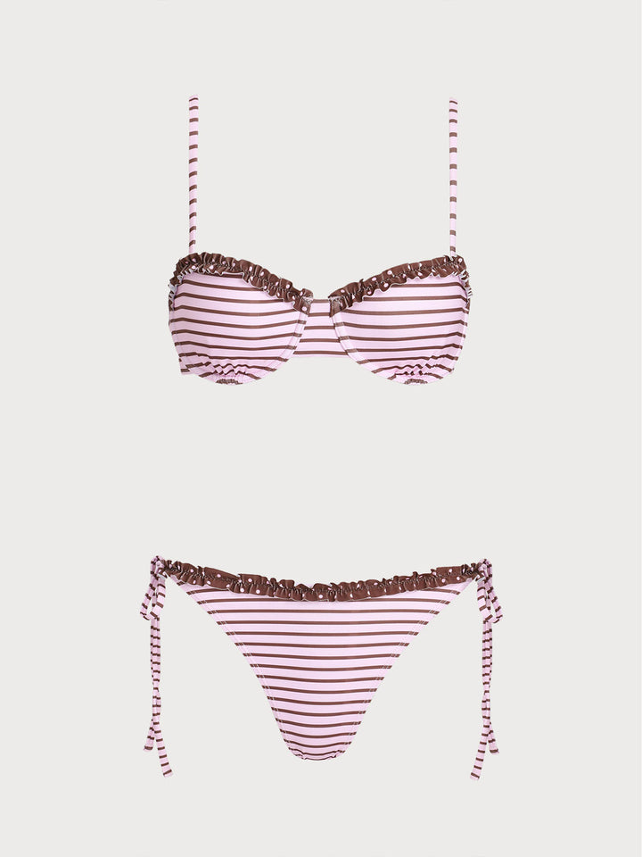 Pink Contrast Lace Underwire Bikini Set