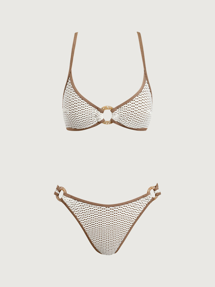 Brown Contrast O-Ring Bikini Set