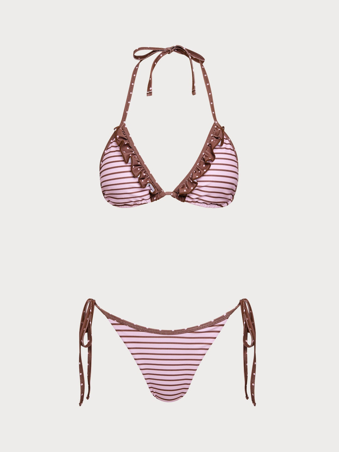 Pink Contrast Stripe Bikini Set