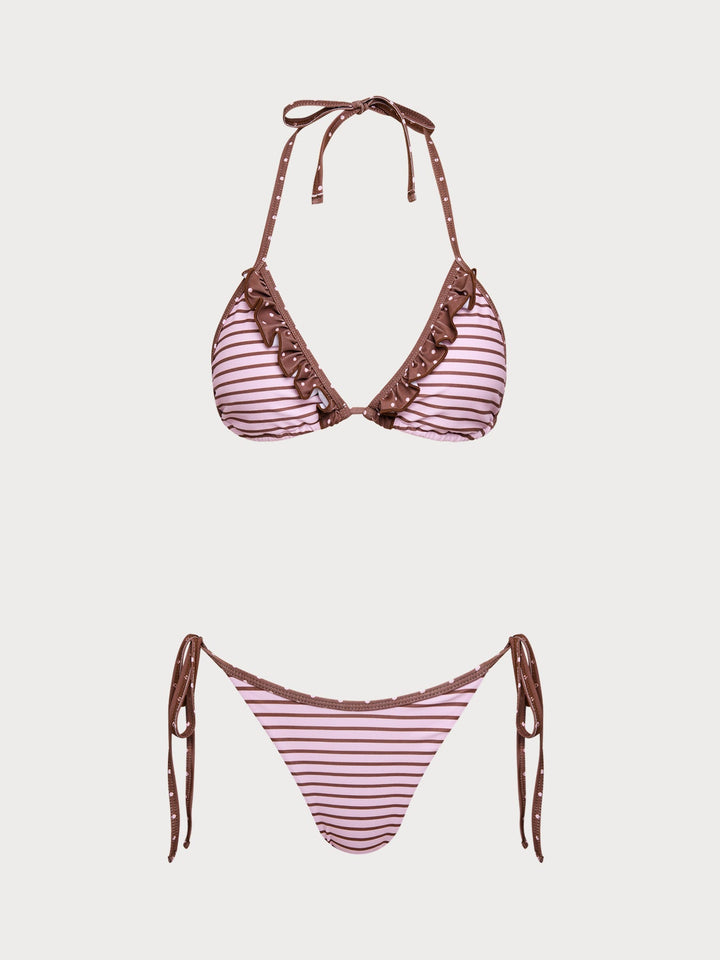 Pink Contrast Stripe Bikini Set