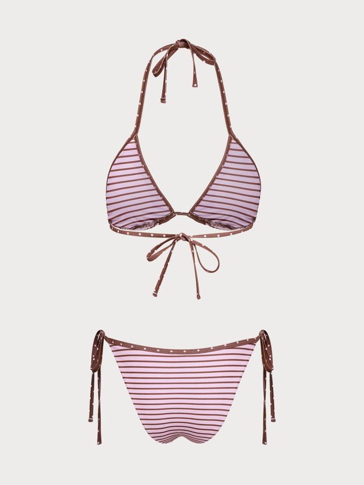 Pink Contrast Stripe Bikini Set