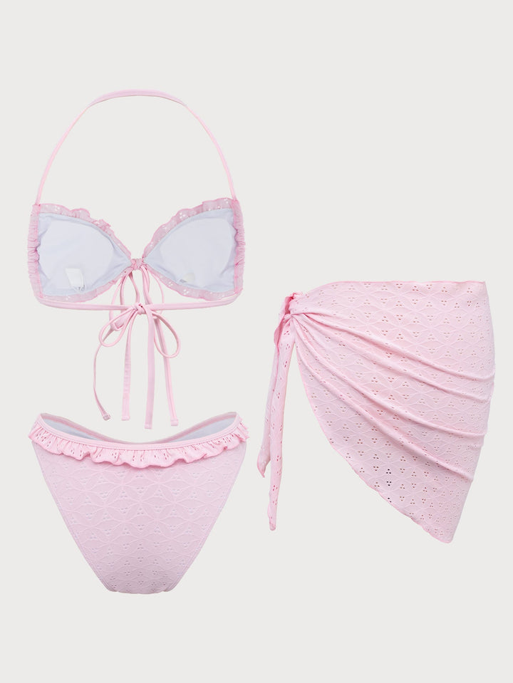 Pink Front Tie Ruffle Bikini Set