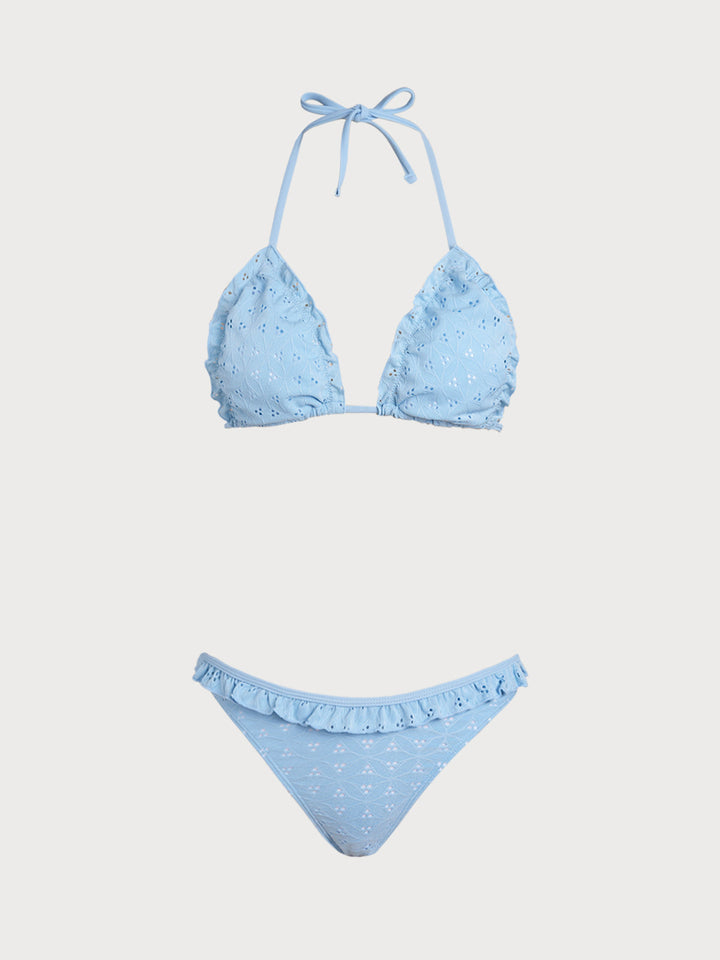 Pink Front Tie Ruffle Bikini Set