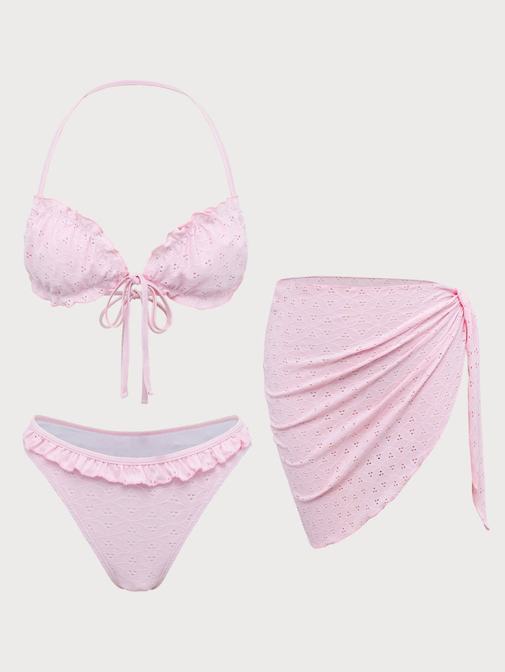 Pink Front Tie Ruffle Bikini Set