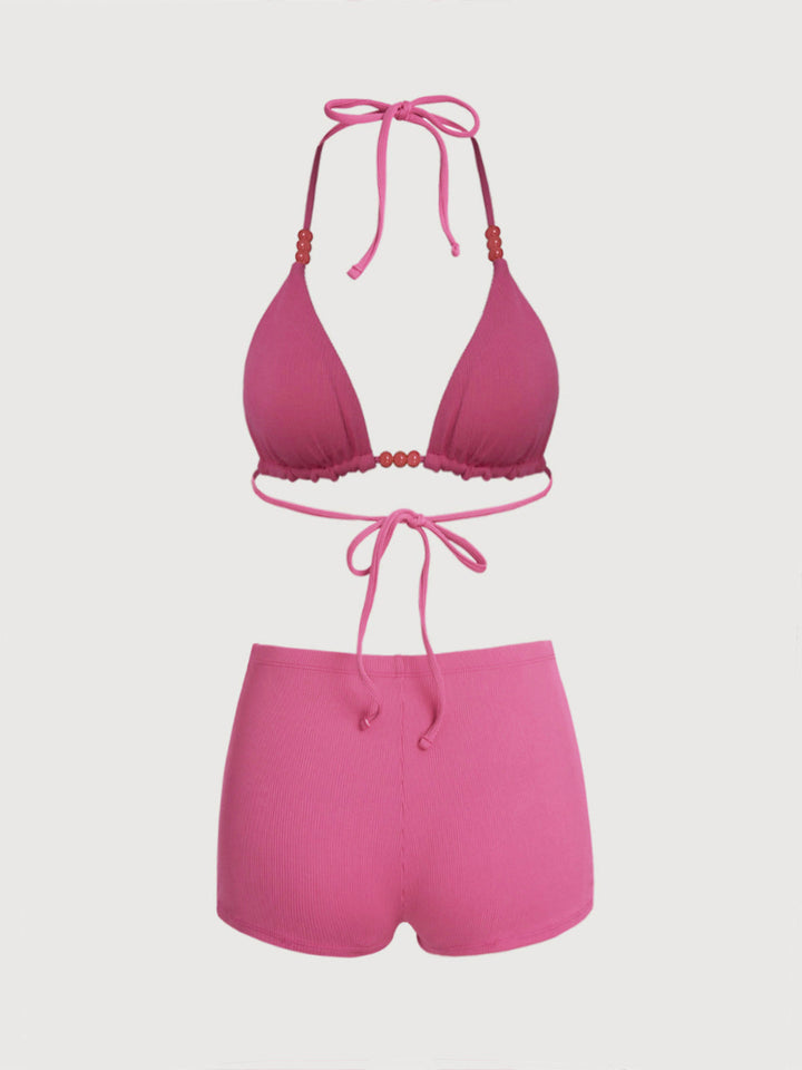 Red Reversible Beaded Shorts Bikini Set