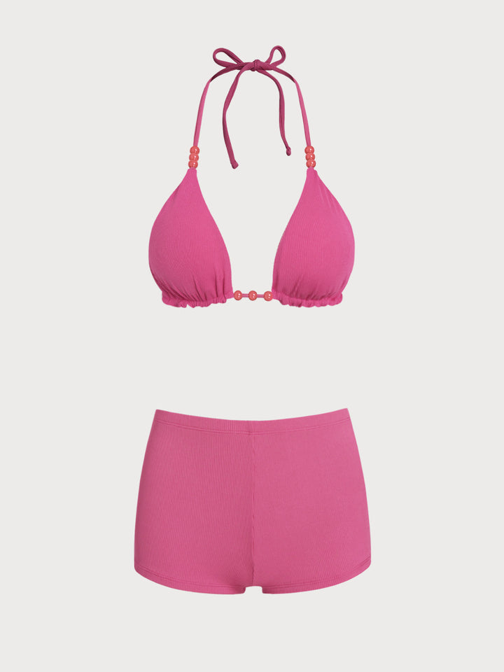 Red Reversible Beaded Shorts Bikini Set