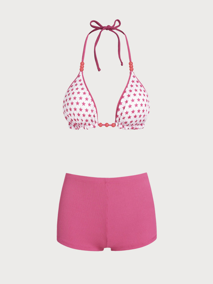 Red Reversible Beaded Shorts Bikini Set