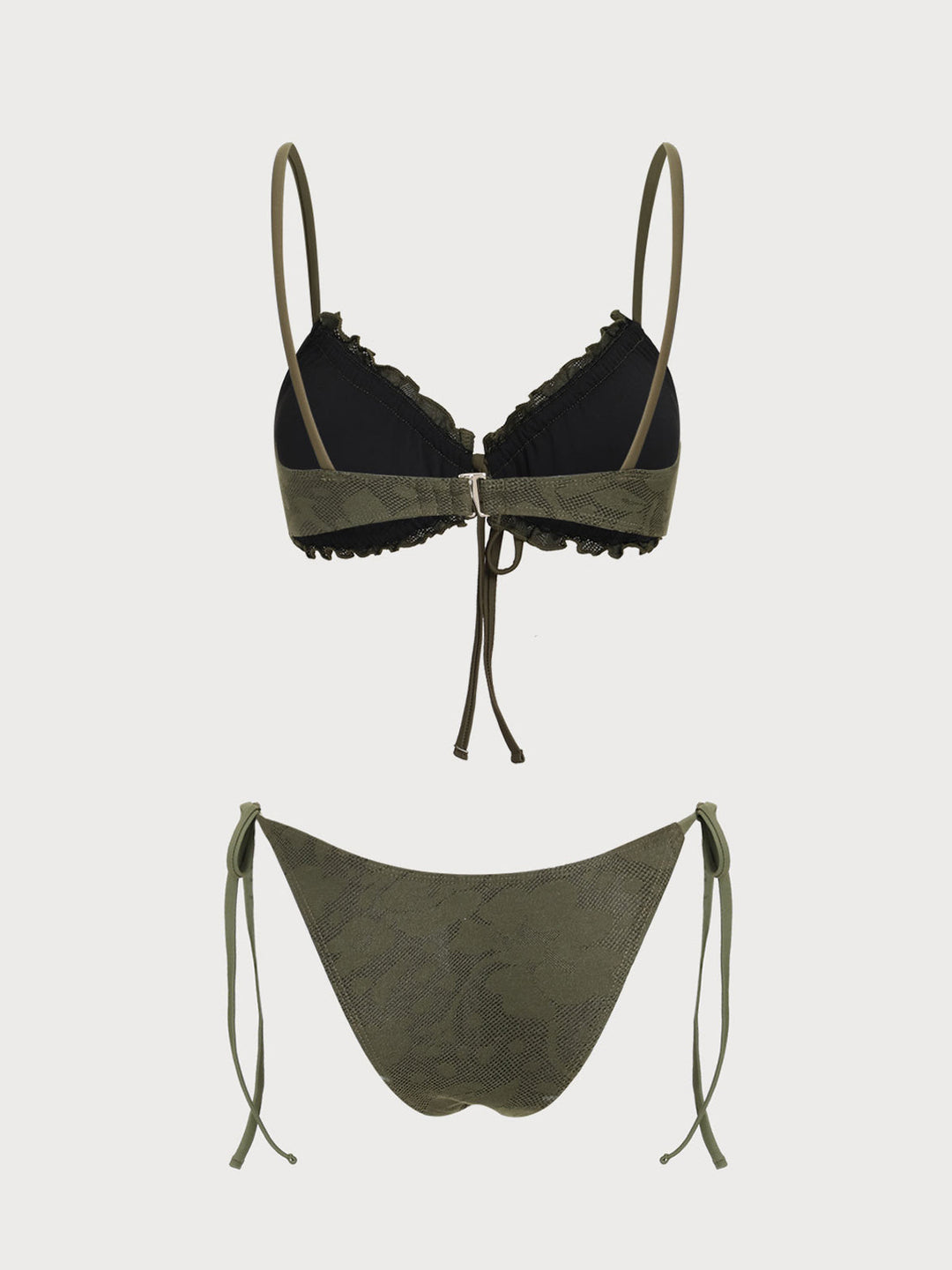 Army Green Ruffle Front Tie Bikini Set