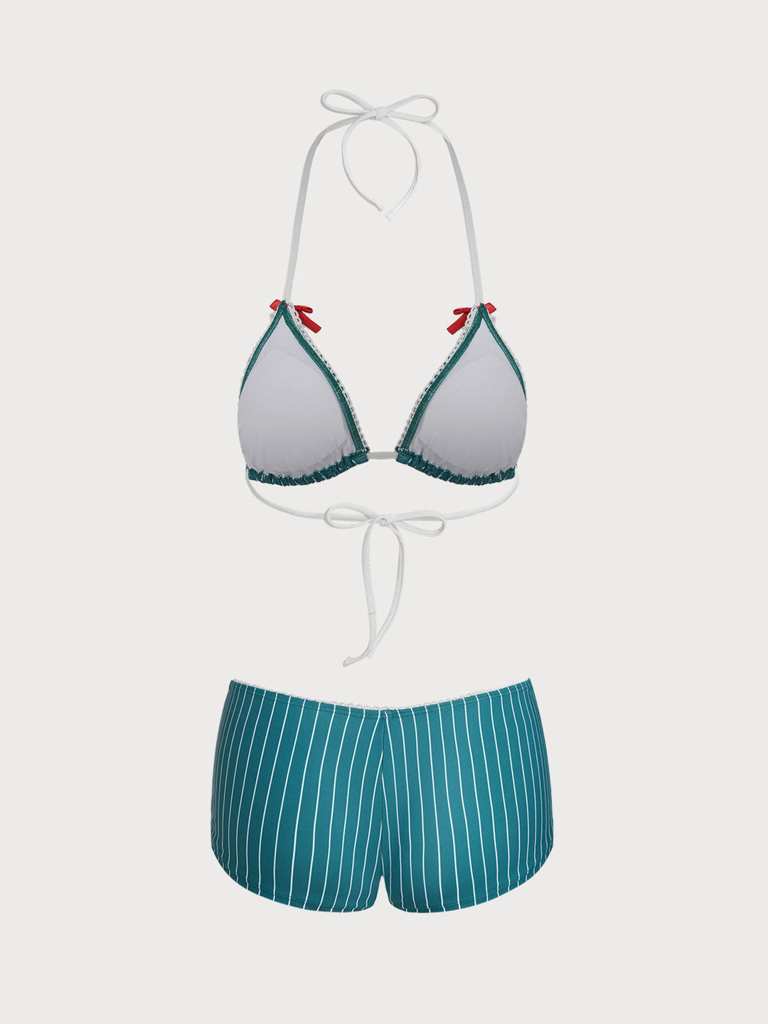 Green Striped Printed Shorts Bikini Set