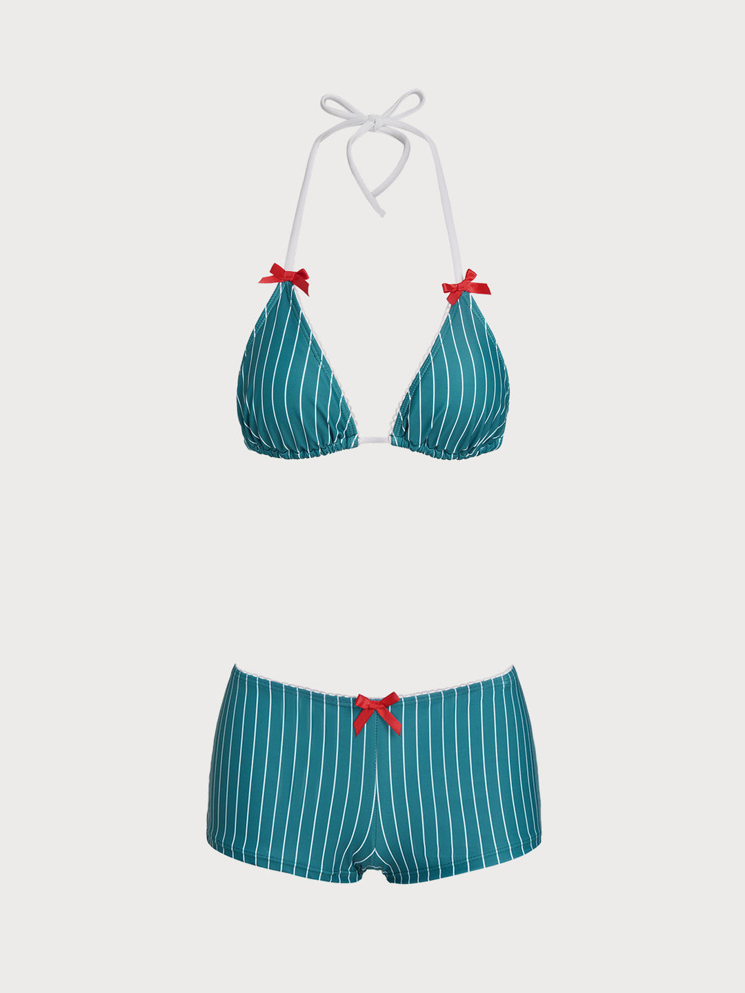 Green Striped Printed Shorts Bikini Set