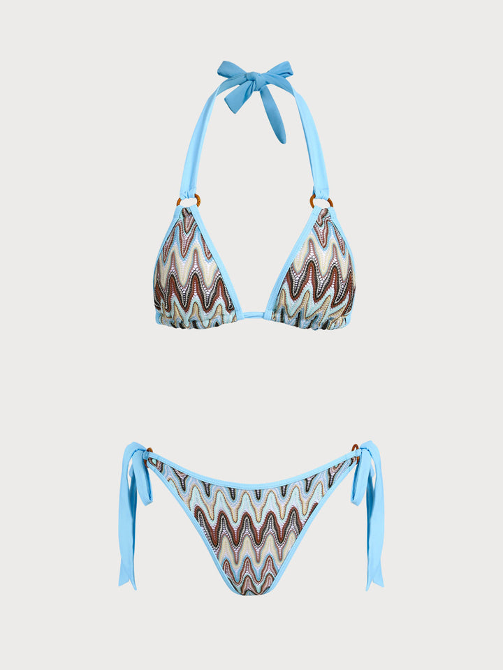 Blue Vintage Contrast Glitter Mesh Bikini Set