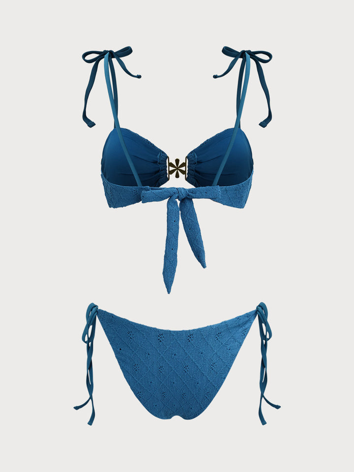 Blue Bow Flower Decoration Bikini Set