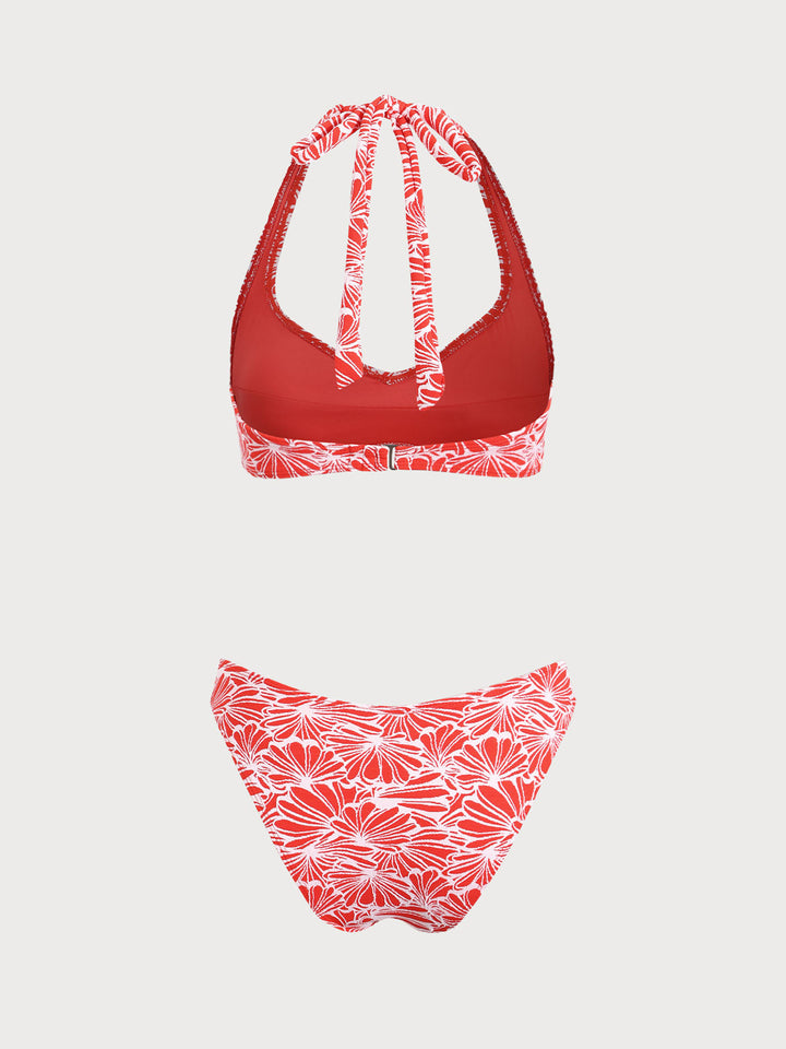 Red Jacquard Knot Bikini Set
