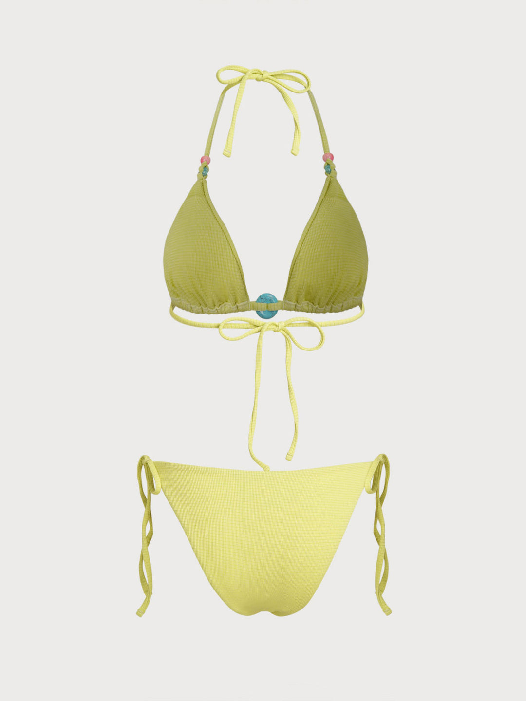 Yellow Fun Contrast Beaded Bikini Set