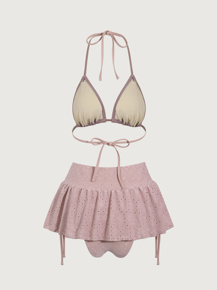 Pink Ruffle Bikini Three Piece Suit