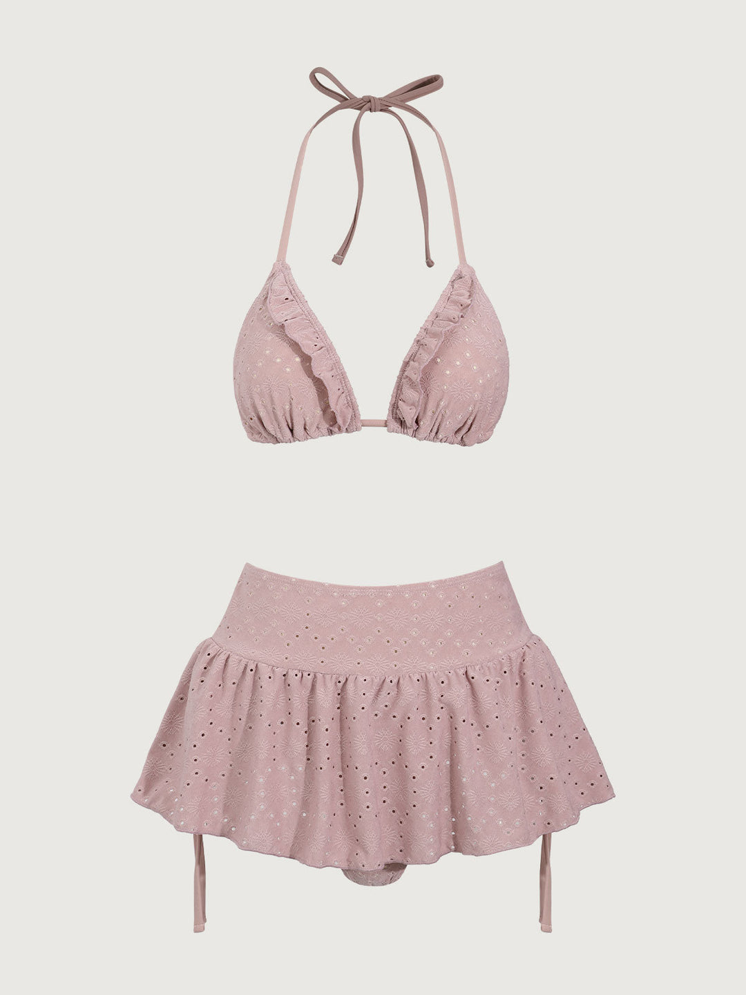 Pink Ruffle Bikini Three Piece Suit