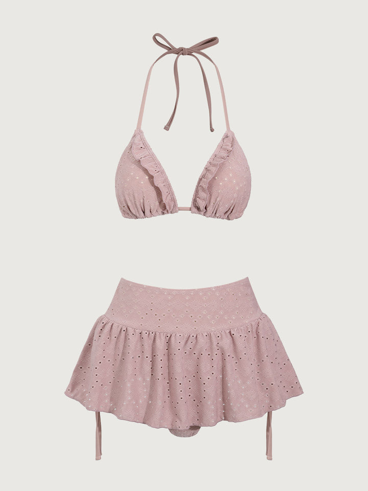 Pink Ruffle Bikini Three Piece Suit
