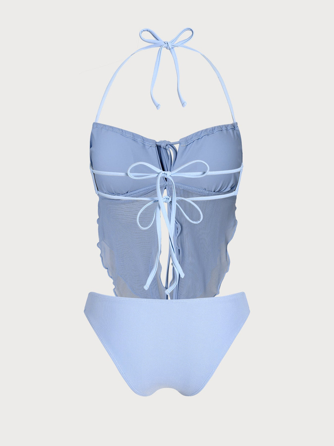 Off White Mesh Ruched Tankini Set