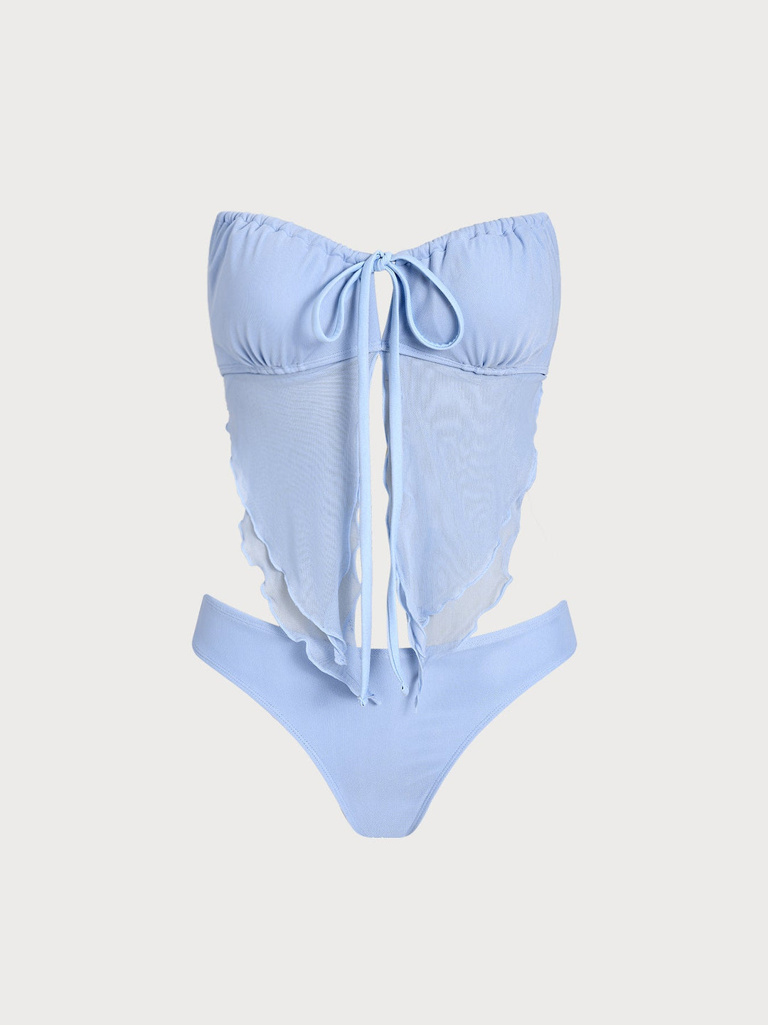 Off White Mesh Ruched Tankini Set