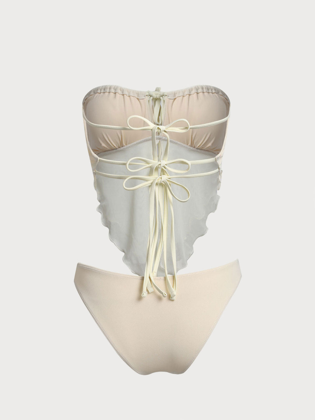 Off White Mesh Ruched Tankini Set