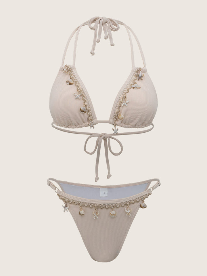 White Halter Triangle Bikini Set