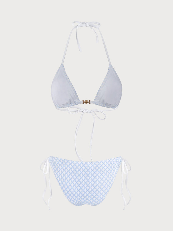 Blue Contrast Plaid Shell Trim Bikini Set