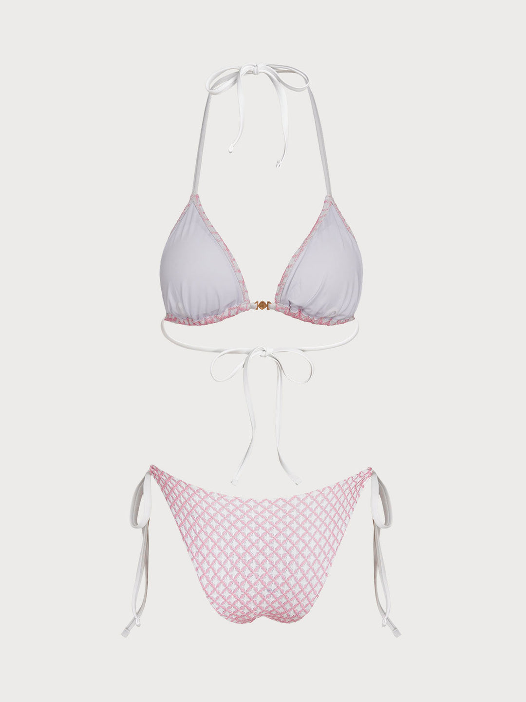 Pink Contrast Plaid Shell Trim Bikini Set