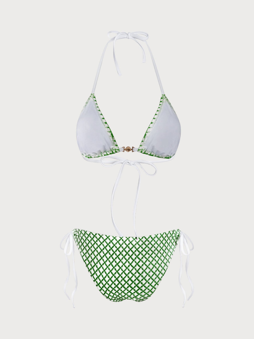 Pink Contrast Plaid Shell Trim Bikini Set
