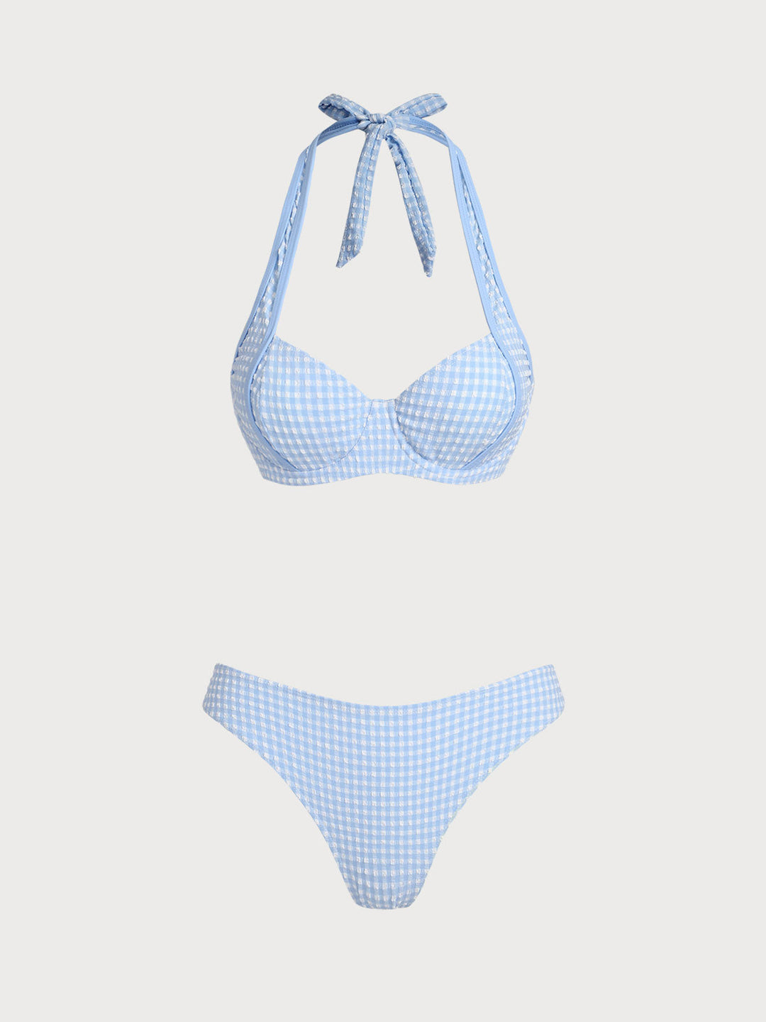 Light Blue Jacquard Plaid Vintage Bikini Set