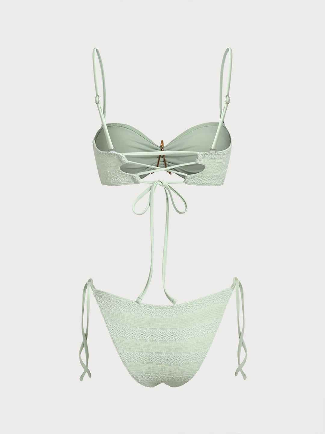 Light Green Woven Star Trim Bikini Set