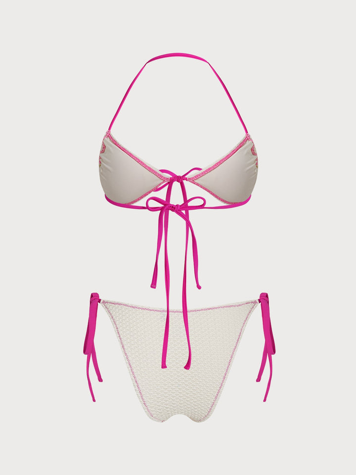 White Contrast Ruched Bikini Set